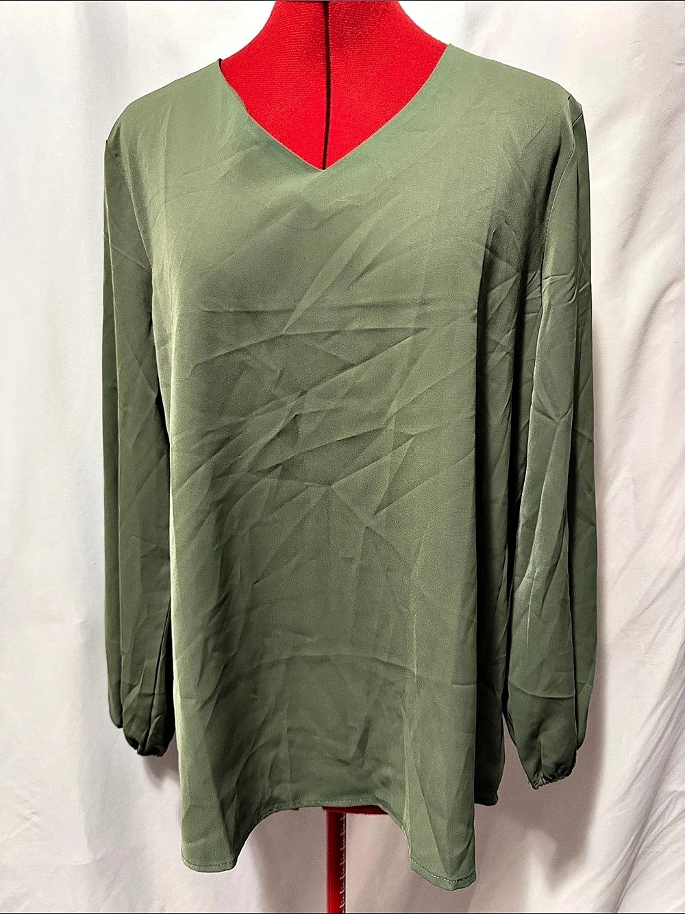 Olive Green Long Sleeve Blouse Large Like New